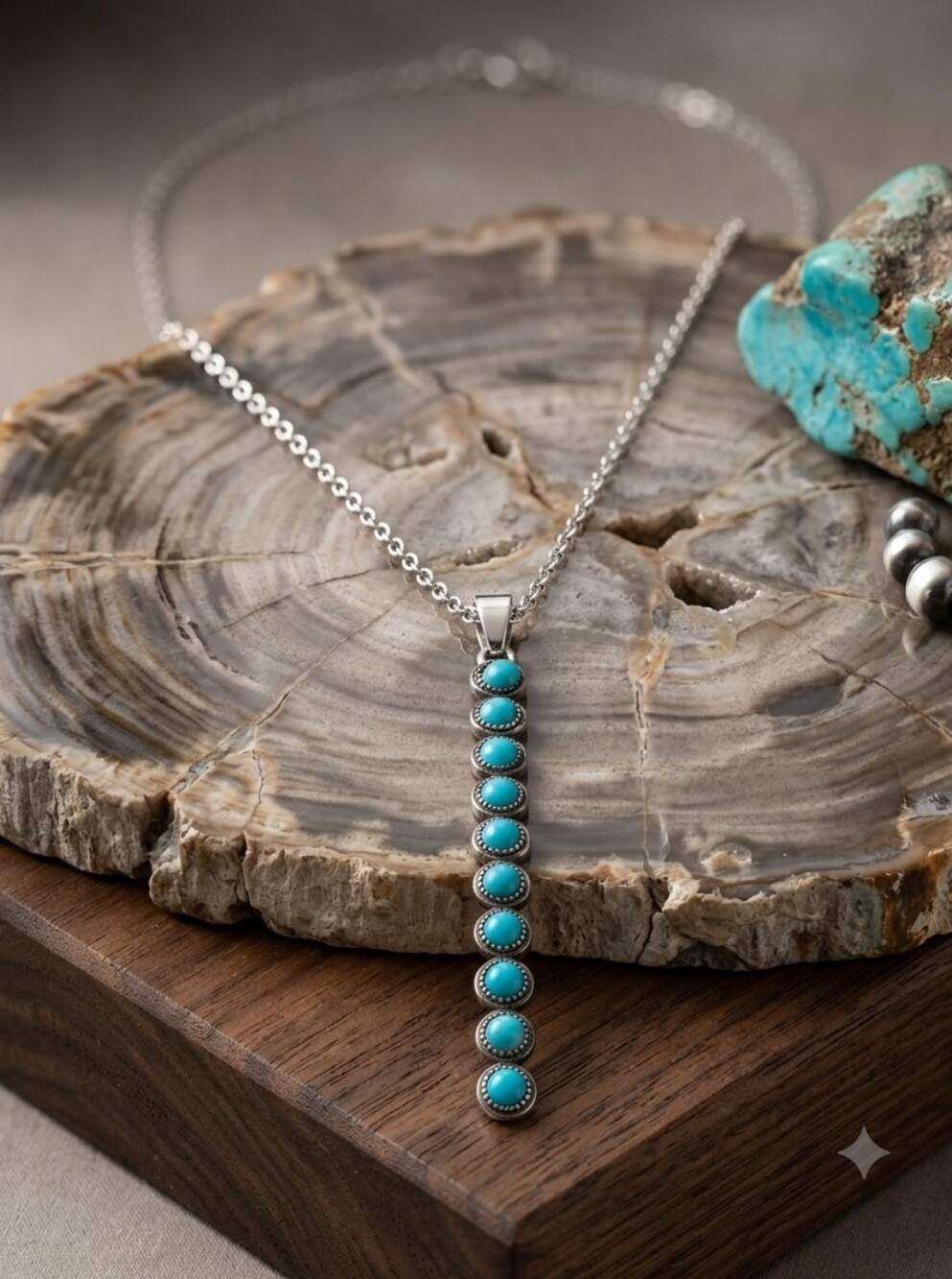 Sterling Silver Turquoise Dot Bar Pendant Necklace - Women's Jewelry